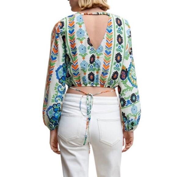 Mango Women's Printed Puff Sleeve Blouse Long Sleeve Top Size Medium - Picture 4 of 12